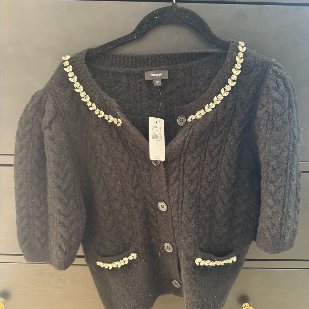 Express Black Cardigan with Gold Embellishments